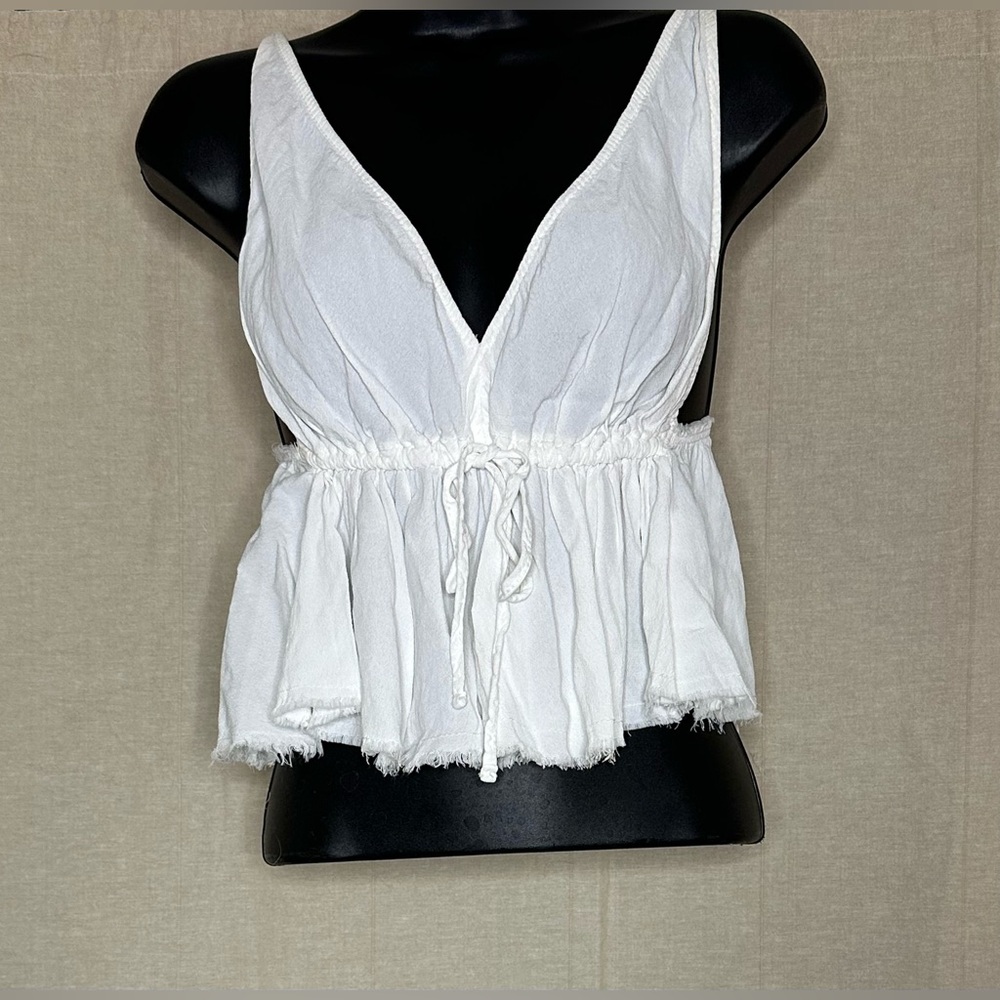Brandy Melville White V-Neck Cropped Tie-Front Tank